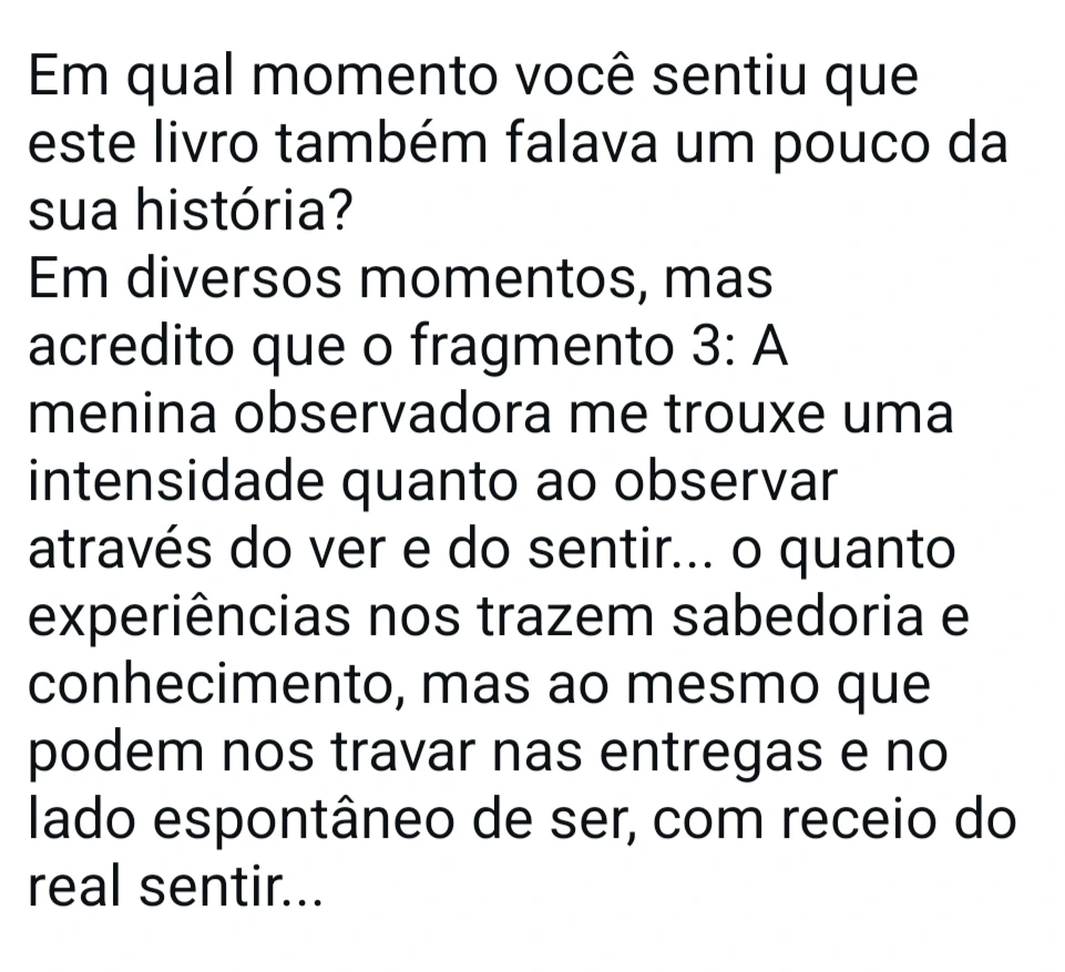 Relato anônimo de leitora — identificação com a história