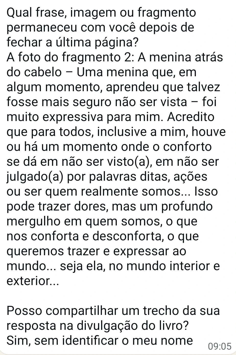 Relato anônimo de leitora — a menina atrás do cabelo